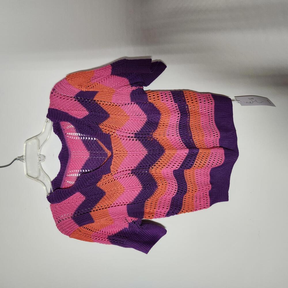 Knit Mix Knit Chevron Short sleeve shirt Multicolor V Neck